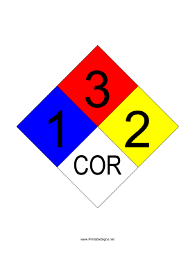 NFPA 704 1-3-2-COR Sign
