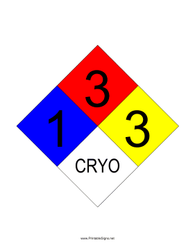 NFPA 704 1-3-3-CRYO Sign