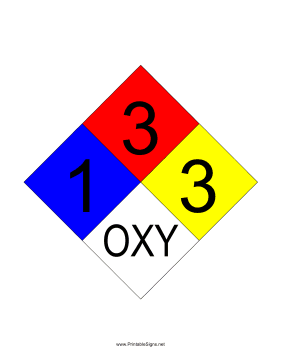 NFPA 704 1-3-3-OXY Sign