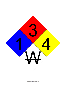 NFPA 704 1-3-4-W Sign