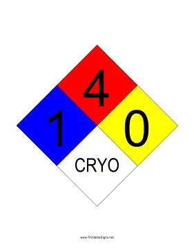 NFPA 704 1-4-0-CRYO Sign