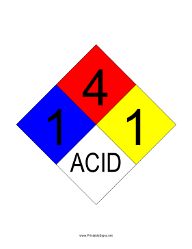 NFPA 704 1-4-1-ACID Sign