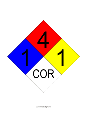 NFPA 704 1-4-1-COR Sign