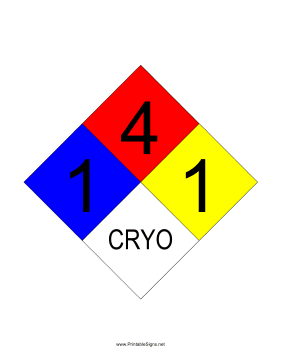 NFPA 704 1-4-1-CRYO Sign