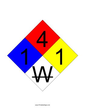 NFPA 704 1-4-1-W Sign