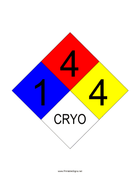 NFPA 704 1-4-4-CRYO Sign