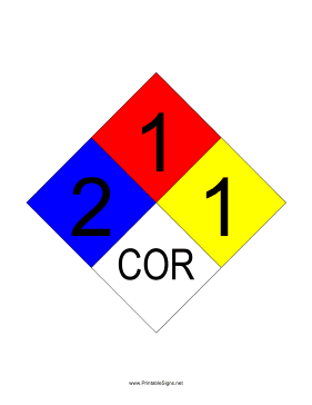 NFPA 704 2-1-1-COR Sign
