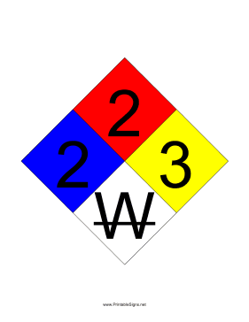 NFPA 704 2-2-3-W Sign