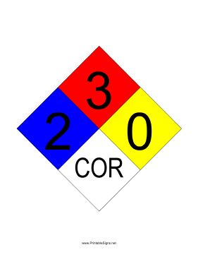 NFPA 704 2-3-0-COR Sign