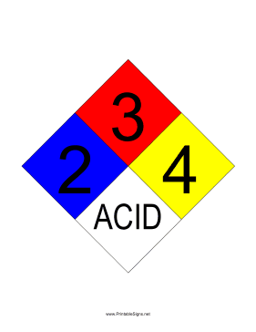 NFPA 704 2-3-4-ACID Sign