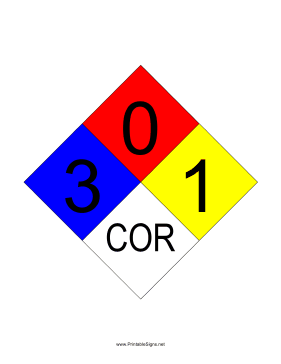 NFPA 704 3-0-1-COR Sign