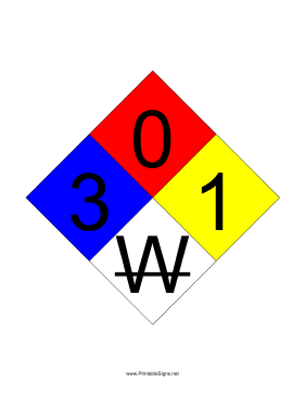 NFPA 704 3-0-1-W Sign