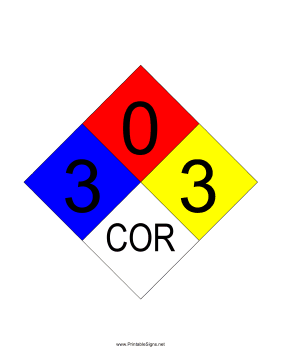 NFPA 704 3-0-3-COR Sign