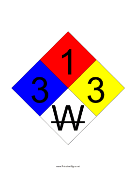 NFPA 704 3-1-3-W Sign