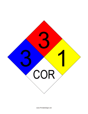 NFPA 704 3-3-1-COR Sign