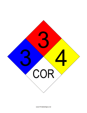 NFPA 704 3-3-4-COR Sign