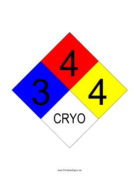 NFPA 704 3-4-4-CRYO Sign