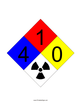 NFPA 704 4-1-0-RADIATION Sign