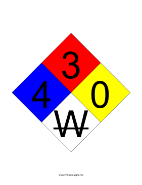 NFPA 704 4-3-0-W Sign