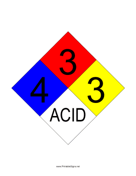 NFPA 704 4-3-3-ACID Sign