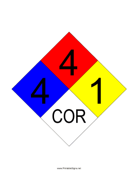 NFPA 704 4-4-1-COR Sign