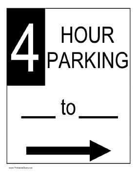 Four Hour Parking to the Right Sign