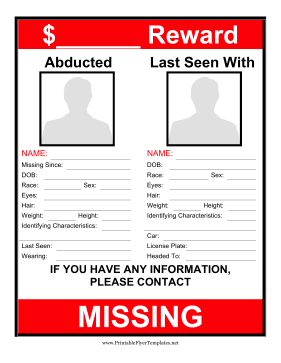 Abducted Person Flyer Reward Sign