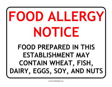Allergy Notice Sign