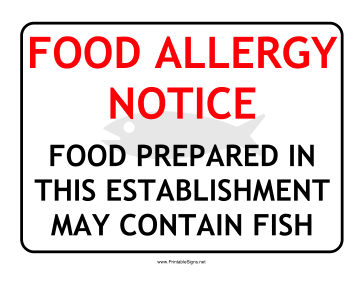 Allergy Notice Fish Sign