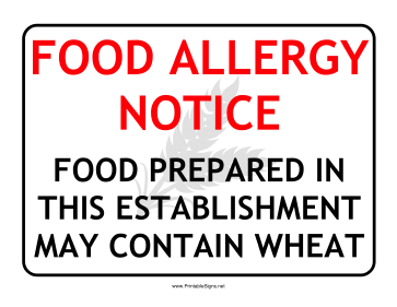 Allergy Notice Wheat Sign
