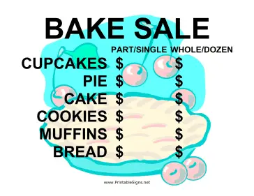 Bake Sale with Blank Price List Sign