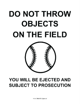 Baseball Stadium Behavior Warning Sign