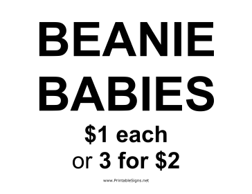 Beanie Babies Yard Sale Sign