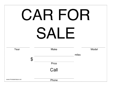 Car For Sale Sign