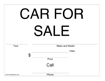 Car For Sale Sign