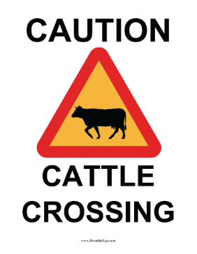 Caution Cattle Crossing Sign