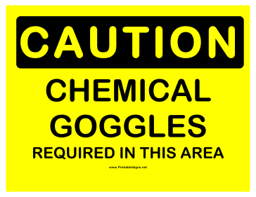 Caution Chemical Goggles Required Sign