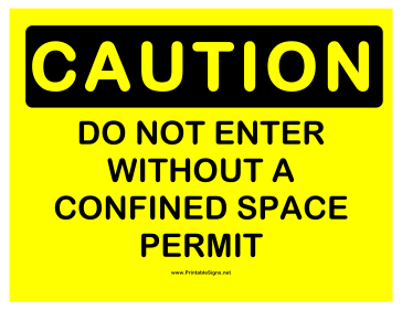 Caution Confined Space Permit Sign