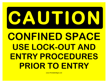 Caution Confined Space Procedures Sign