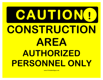 Caution Construction Area Sign