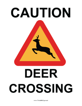 Caution Deer Crossing Sign