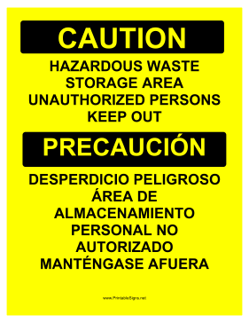 Haz Waste Storage Bilingual Sign