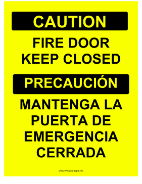 Keep Firedoor Closed Bilingual Sign