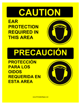 Required Ear Protection Bilingual Sign