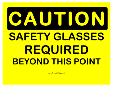 Caution Safety Glasses Sign