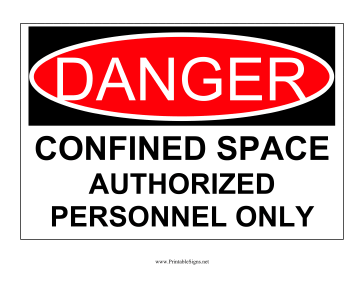 Danger Confined Space Authorized Personnel Sign