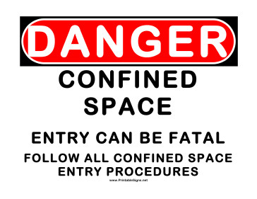 Danger Confined Space Can be Fatal Sign