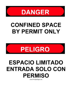 Confined Space Permit Only Bilingual Sign