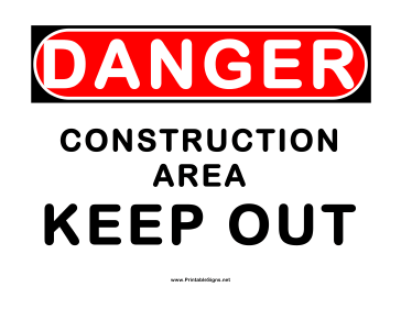 Danger Construction Area Sign