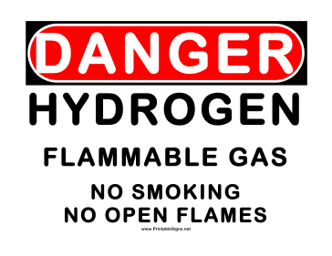 Danger Flammable Gas Hydrogen Sign